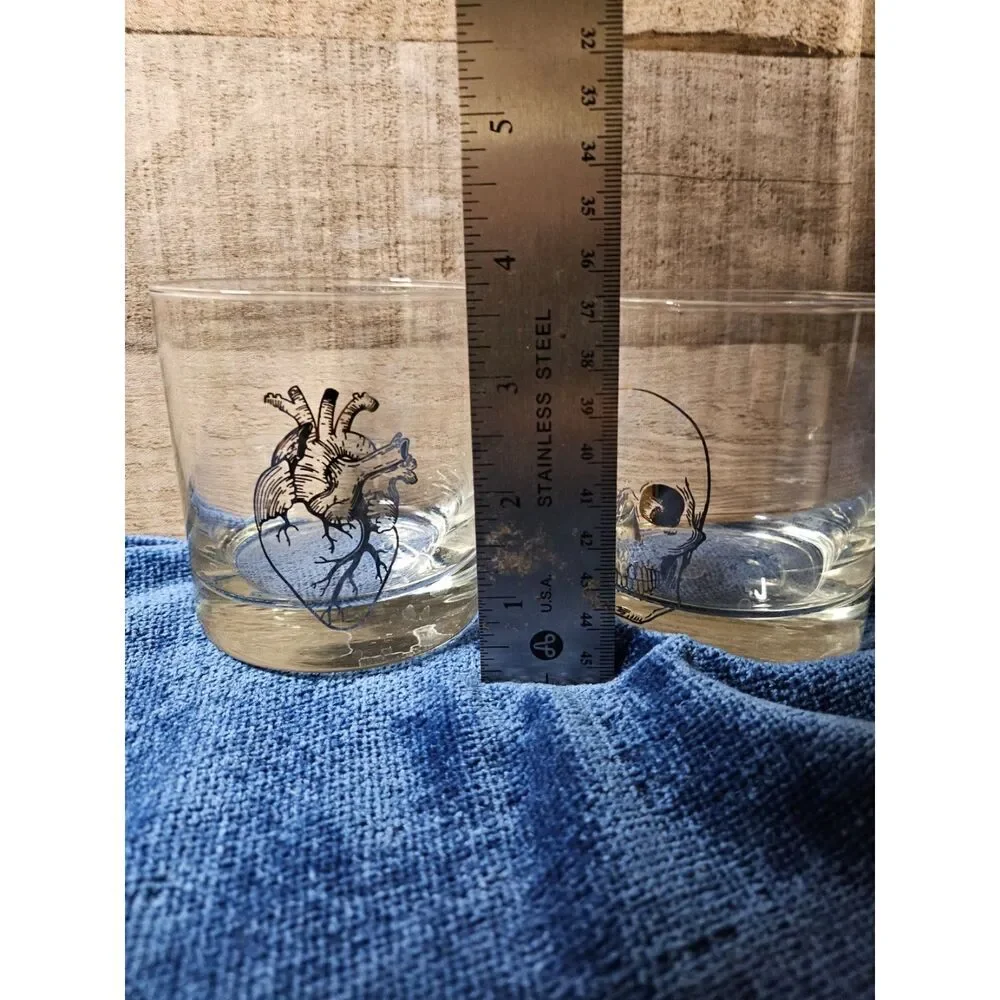 Silver Anatomical Heart Human Skull Whiskey Drinking Glasses